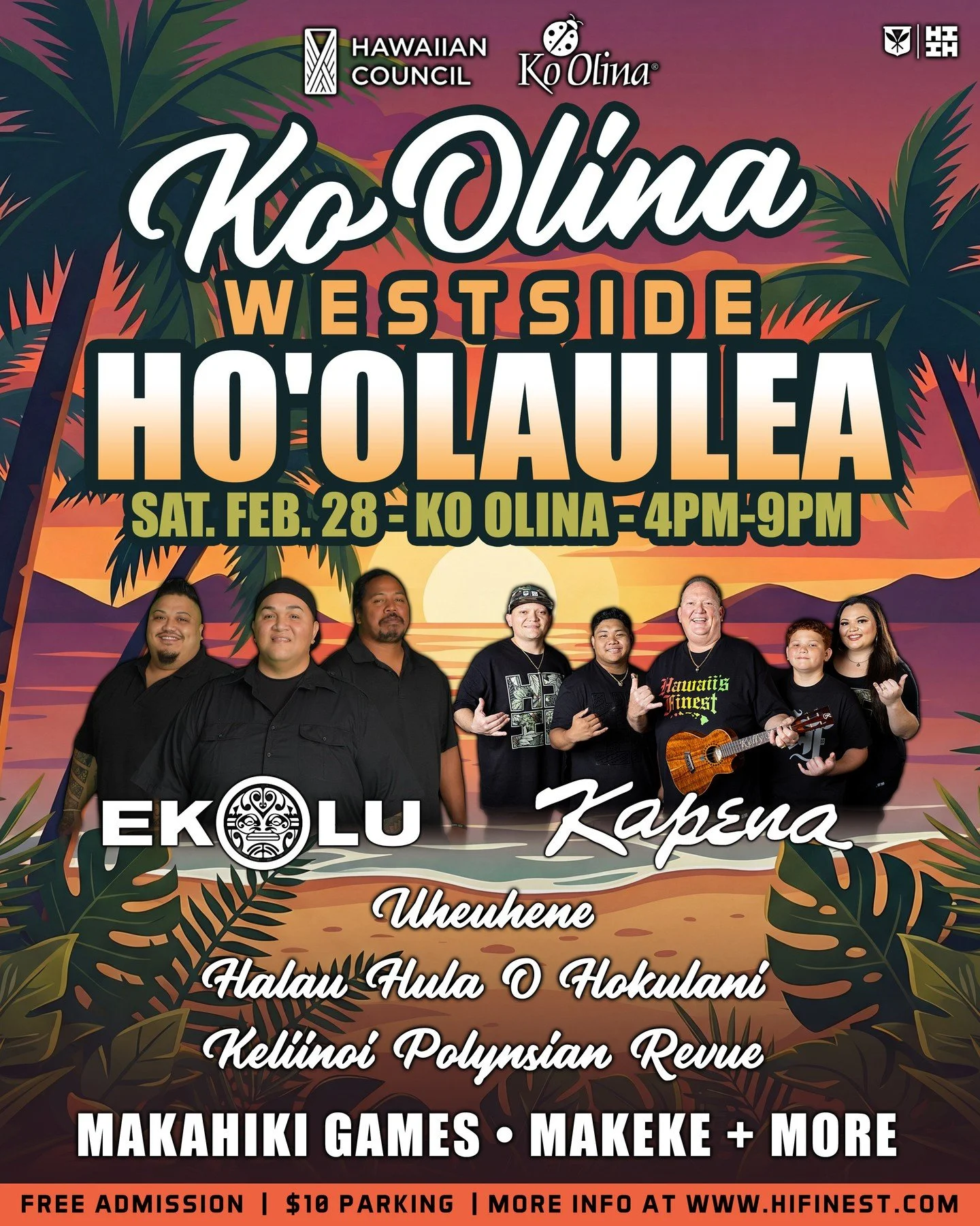 THIS WEEKEND ⁠
⁠
Ko Olina West Side Ho'olaulea - Sat Feb.28 from 4PM - 9PM. So much to do for the whole Ohana Makahiki Games, Makeke, and More. This is a FREE Event. For more information, visit HIFinest.com. #HIFinest⁠