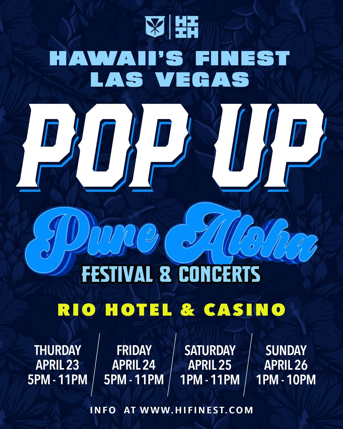 🌺 Hawaii&rsquo;s Finest Pop Up: Dayne Aloha Festival &amp; Concerts⁠
📍 Rio Hotel &amp; Casino, Las Vegas⁠
🗓 April 23&ndash;26⁠
Live music, culture, and island vibes all weekend. Info at hifinest.com⁠
#HIFinest