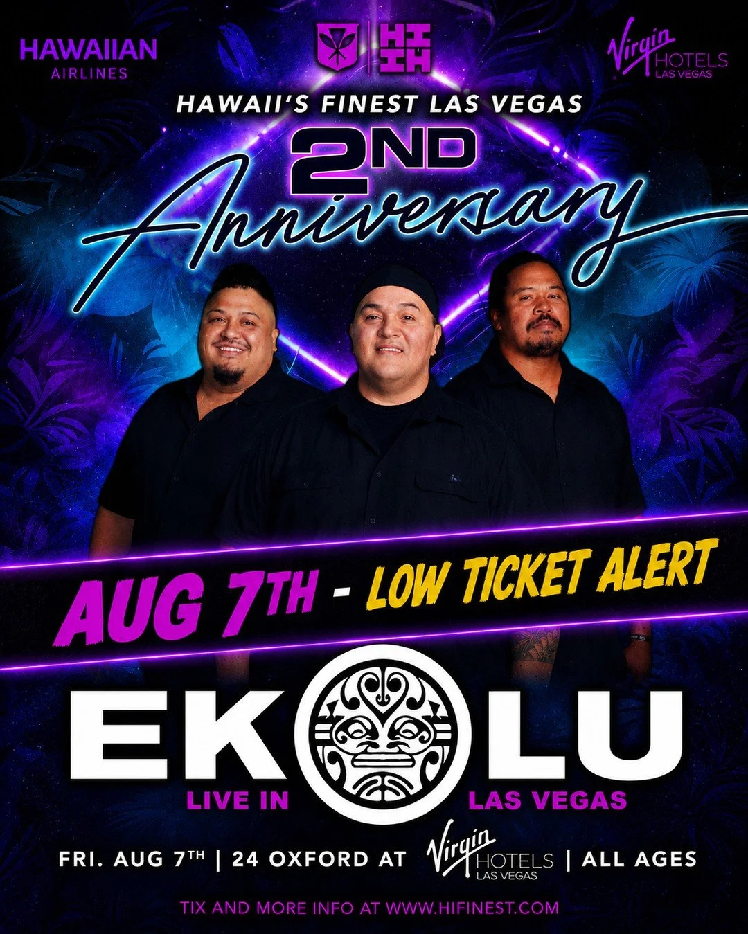 LOW TICKET ALERT‼️⁠
⁠
August 7th Ekolu is coming to town. Join us at 24 Oxford at Virgin Hotel Las Vegas | All Ages are welcome, Tickets and more information found at HIFinest.com/Events. #HIFinest