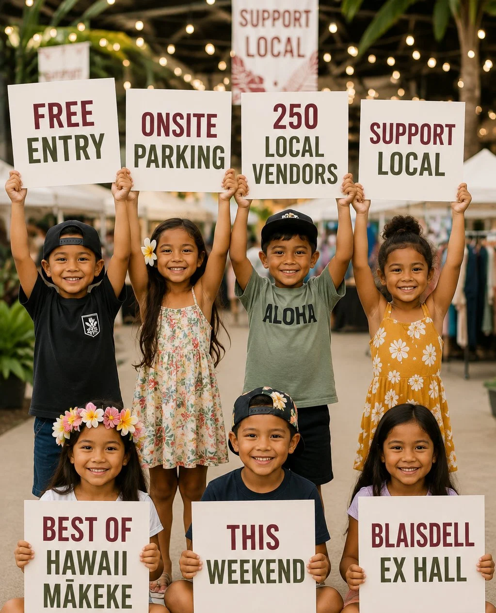 What these Keiki Signs say! ⁠
⁠
Best of Hawaii Mākeke is going down this Weekend August 21 - 23 at Neal Blaisdell Exhibition Hall. Bring your whole Ohana to support local brands, enjoy ono grinds, live music and contest. This is the place to be, and 