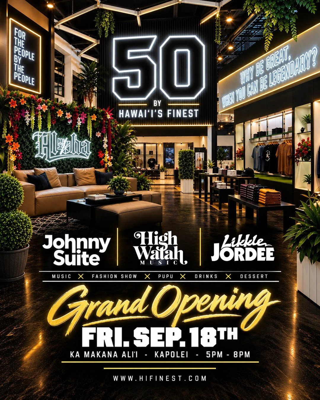 50 by Hawai&lsquo;i&rsquo;s Finest is bringing the heat this Friday.⁠
⁠
Pull up for an exclusive Artist Merch Drop + Meet &amp; Greet featuring High Watah, Johnny Suite &amp; Likkle Jordee 🔥⁠
⁠
Limited-run pieces. Made in Hawai&lsquo;i. Meet the art