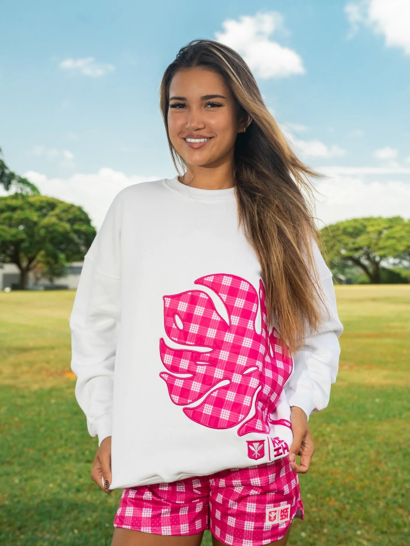 Soft, Comfy and the absolute cutest. Shop our pink Palaka crew neck x mesh shorts tomorrow. #HIFinest