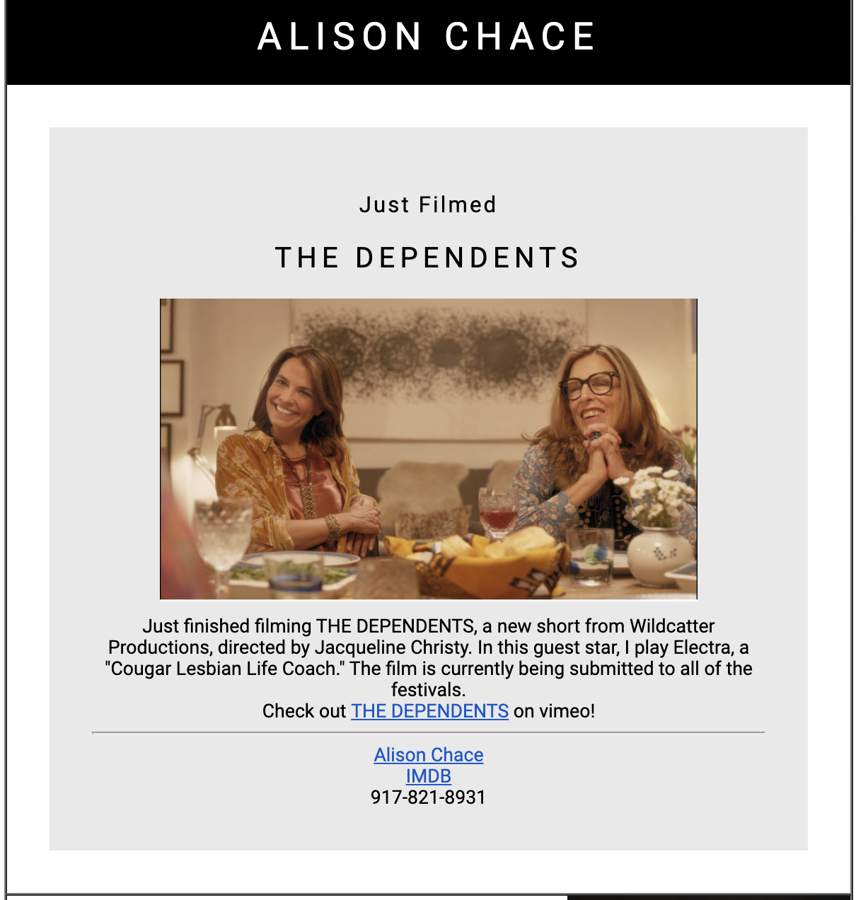 Alison Chace, Guest Star in short film THE DEPENDENTS