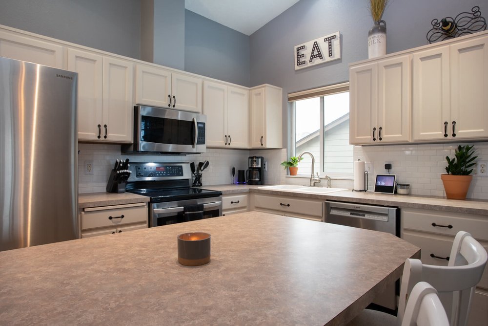 grey and white kitchen in home for sale in salem oregon