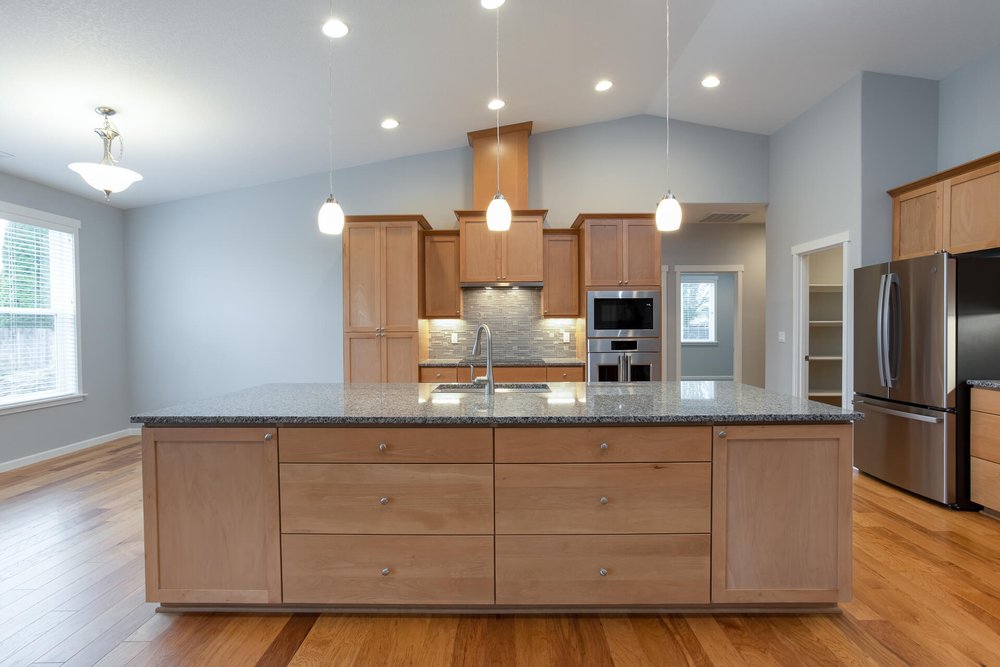 modern grey kitchen with attached breakfast nook albany oregon