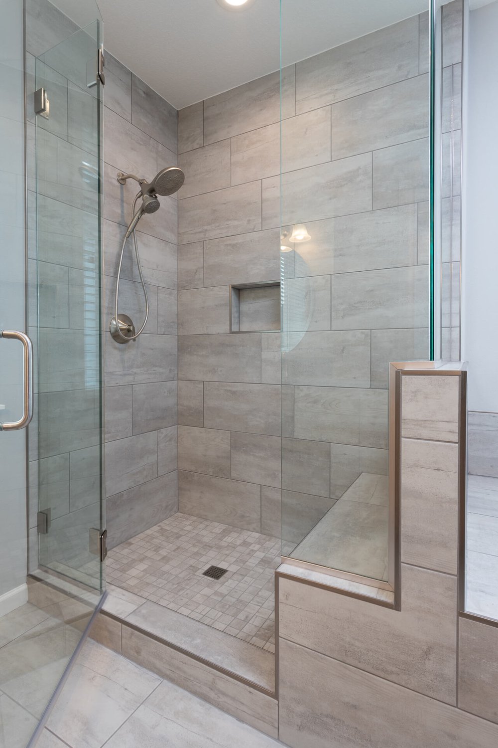 glass shower in modern grey bathroom albany oregon