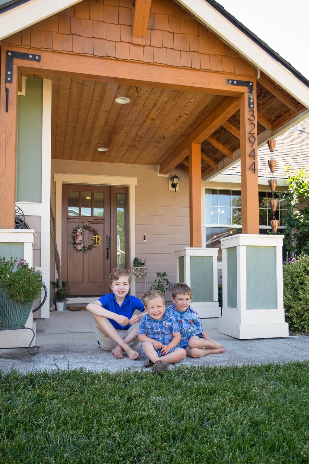 three young boys in front of Adair home in Tangent Oregon