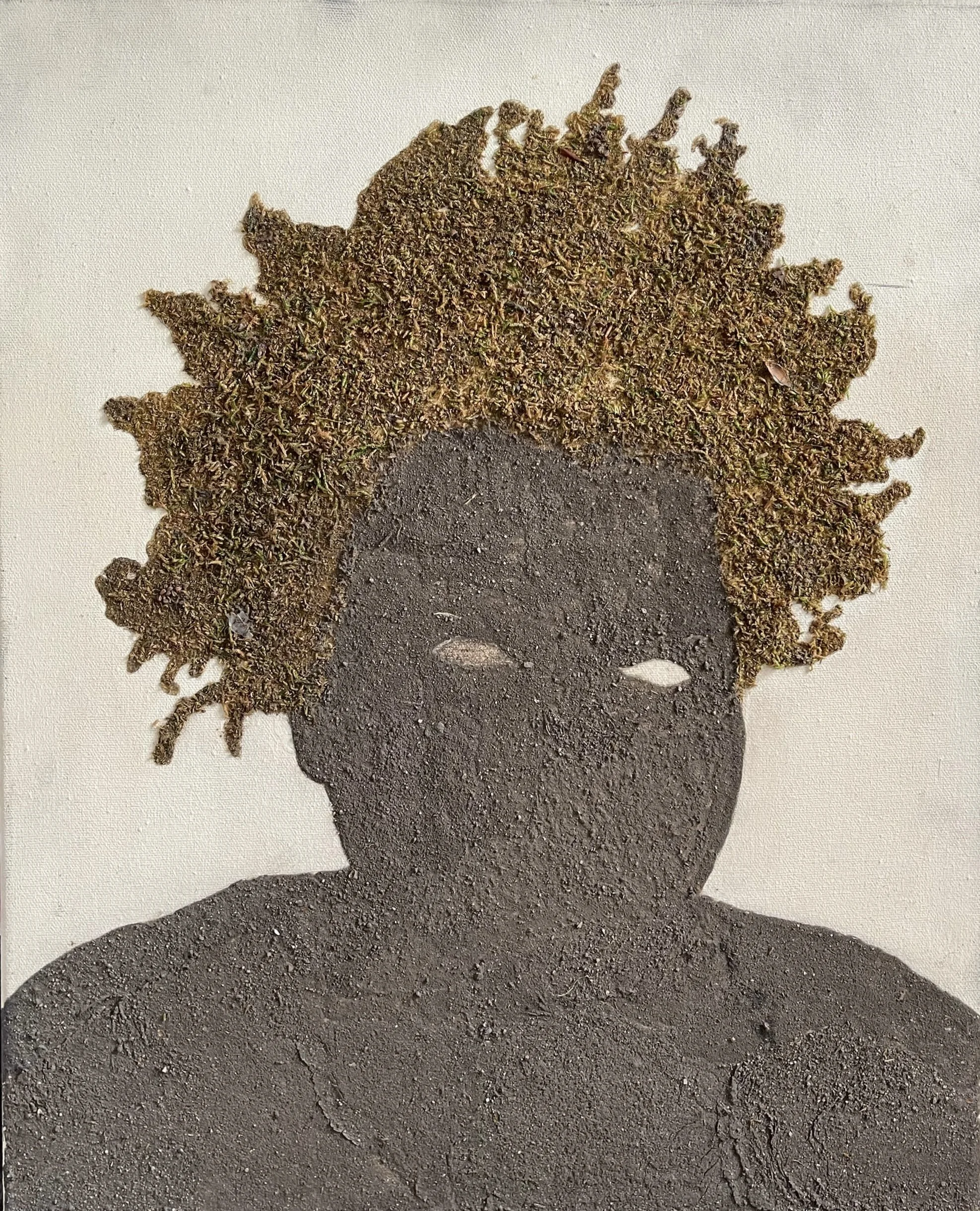“Self portrait I” 2014. Dirt, moss, natural material, acrylic on canvas. 2015
