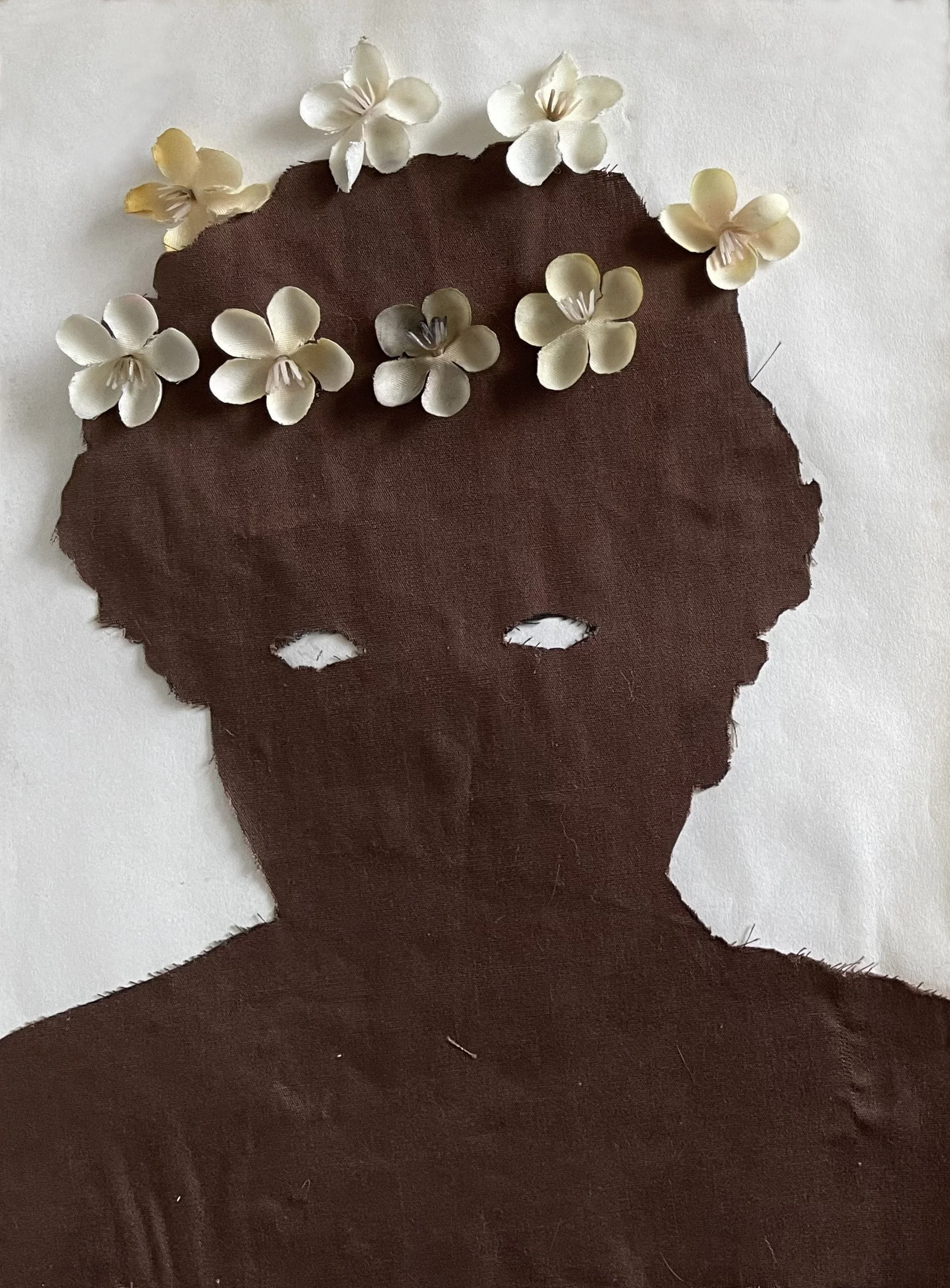 “Soft Self Portrait” Artificial flowers and fabric on paper. 2015