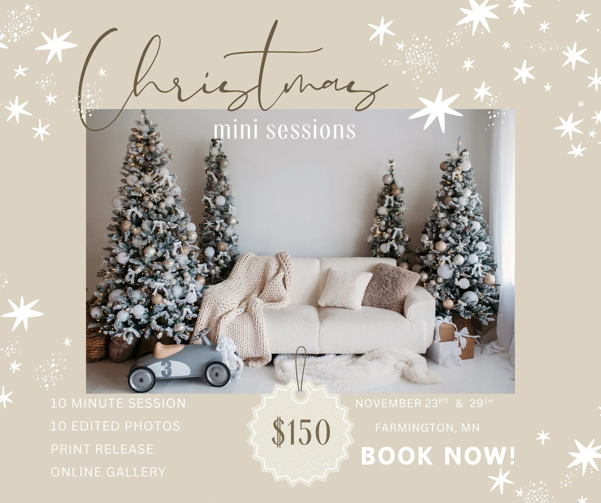 🎄✨ Christmas Mini Sessions Are Here! ✨🎄

I&rsquo;m so excited to announce this year&rsquo;s Christmas Mini Sessions will be held at the most magical white, natural light studio in Farmington, MN, beautifully decorated with Christmas trees and snowy