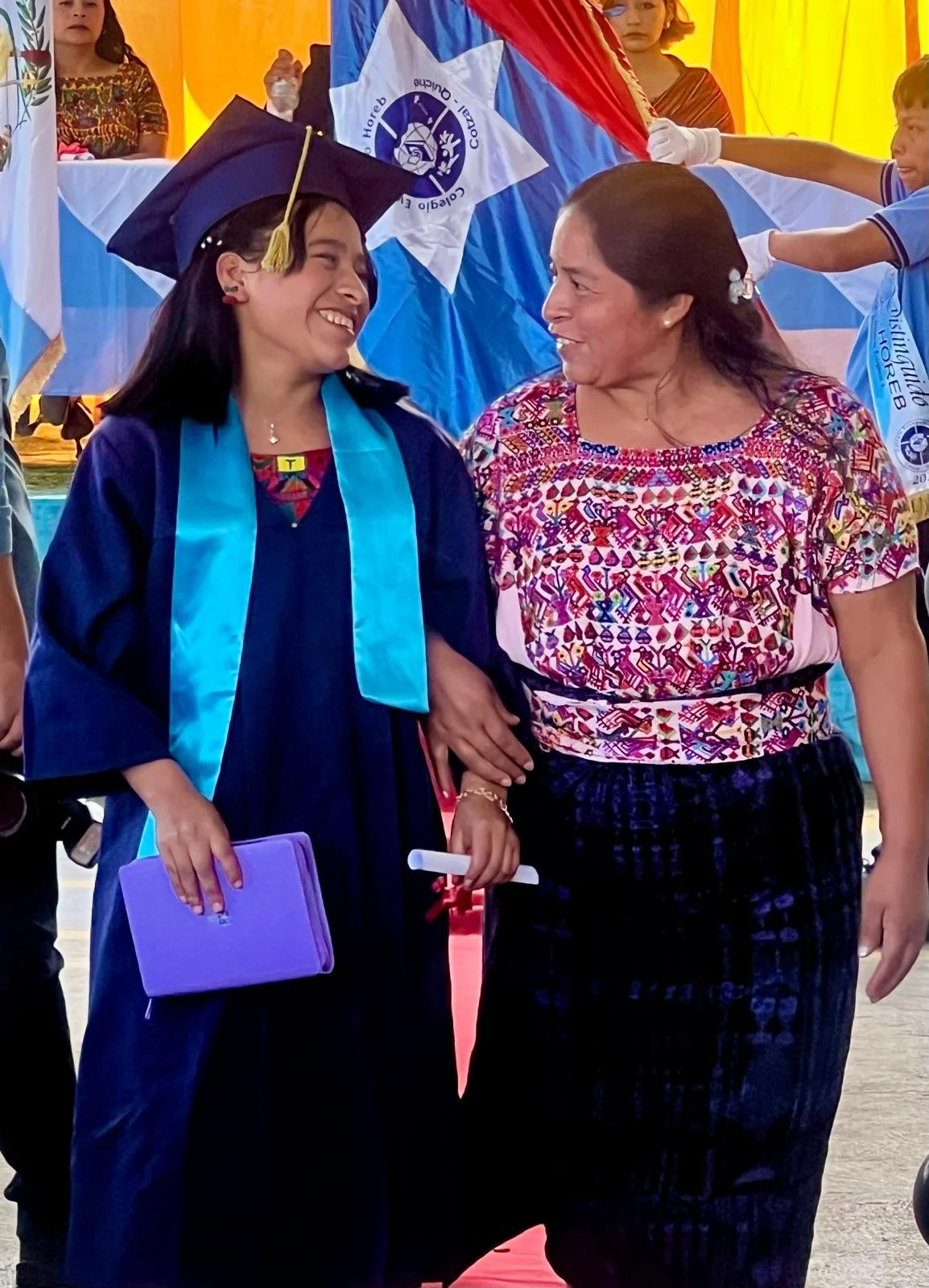 Colegio Horeb student celebrating graduation in San Juan Cotzal, Guatemala