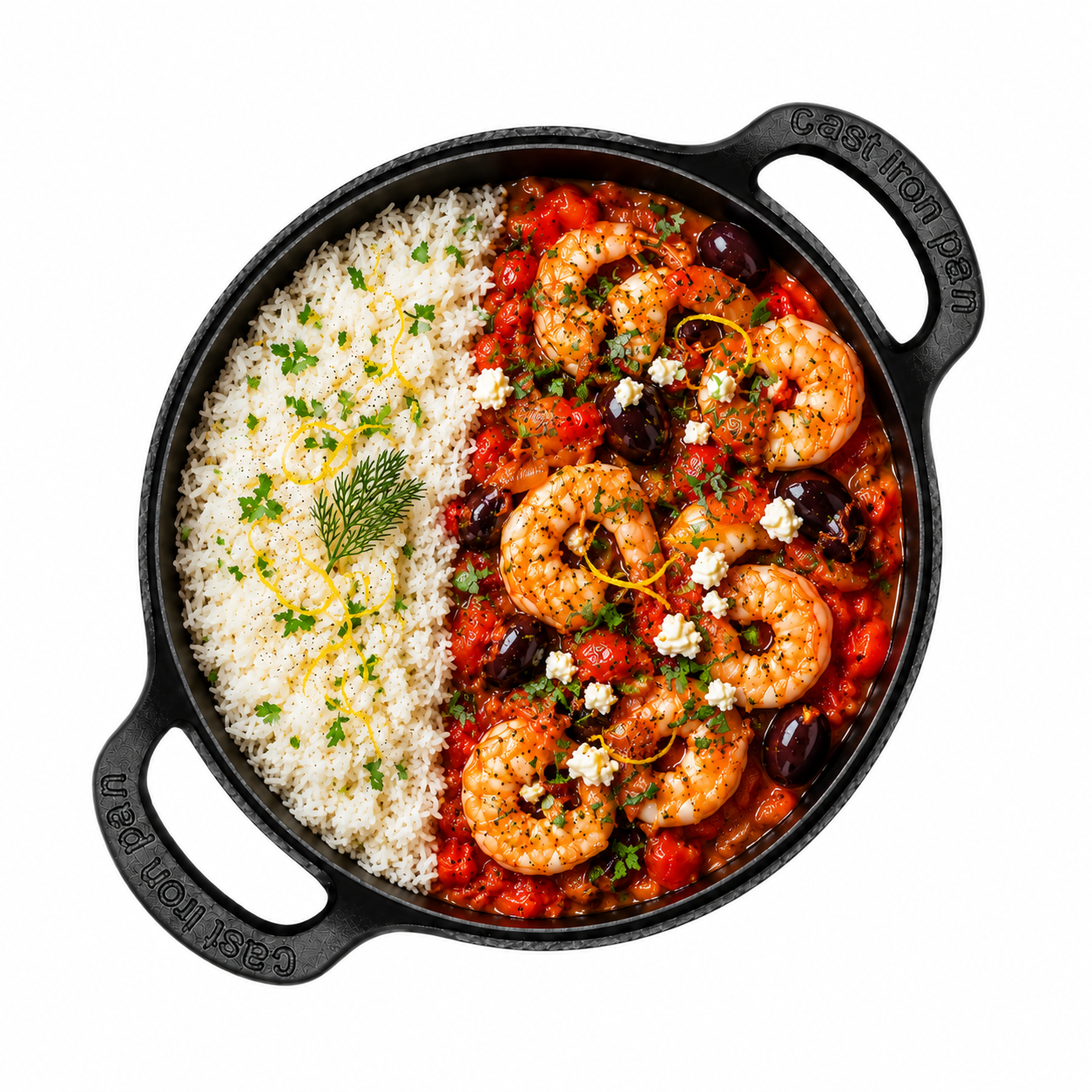Prawns Saganaki cu orez aromat