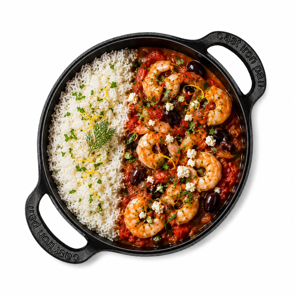 Prawns Saganaki cu orez aromat