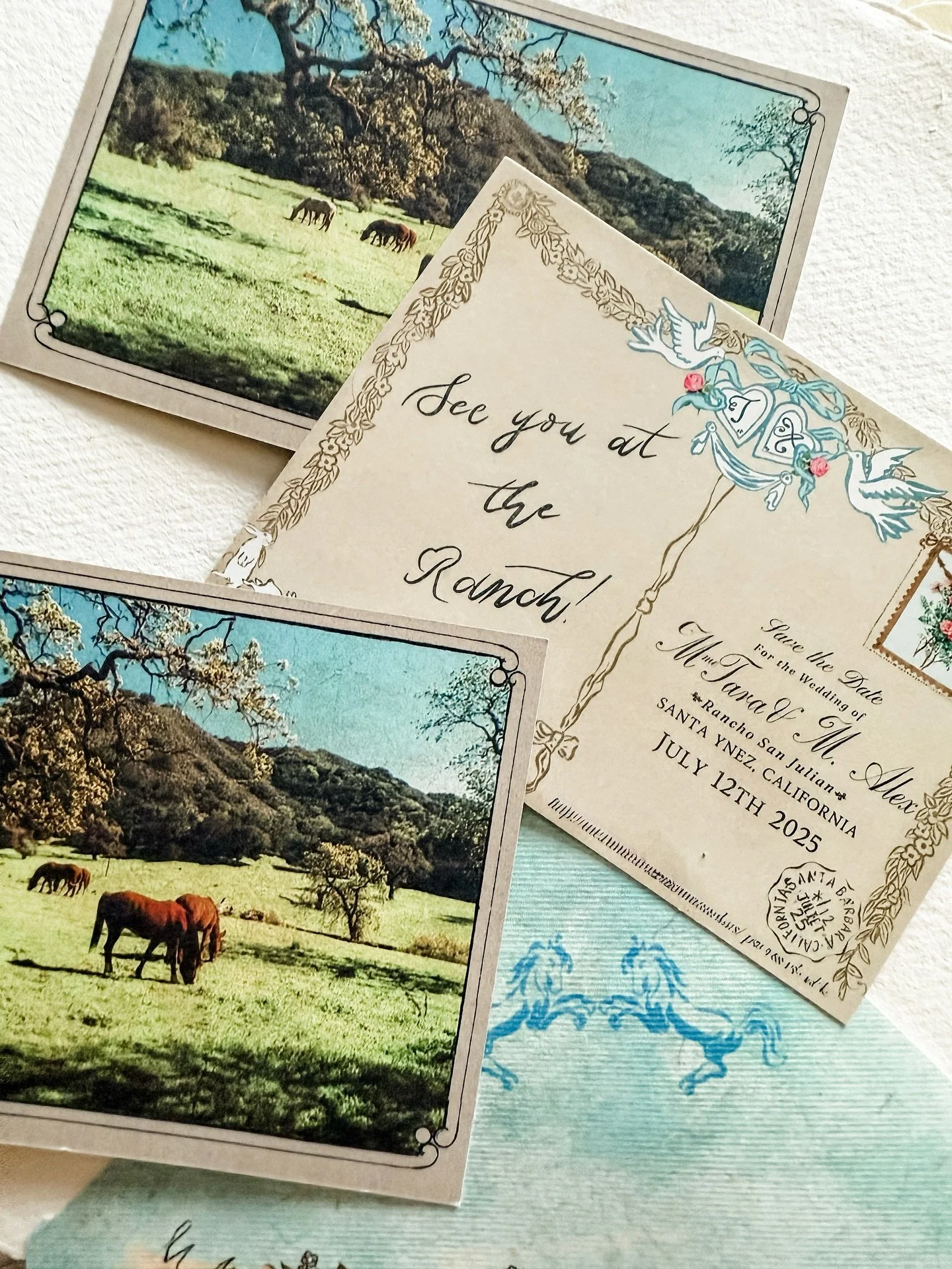📮 Post Cards from California 
Tara &amp; Alex&rsquo;s Save the Date was this perfect postcard, merging all of their favourite things. ✨

#weddingstationery #bespokeweddingstationery #eventstationery #santaynezvalley #ranchosanjulian