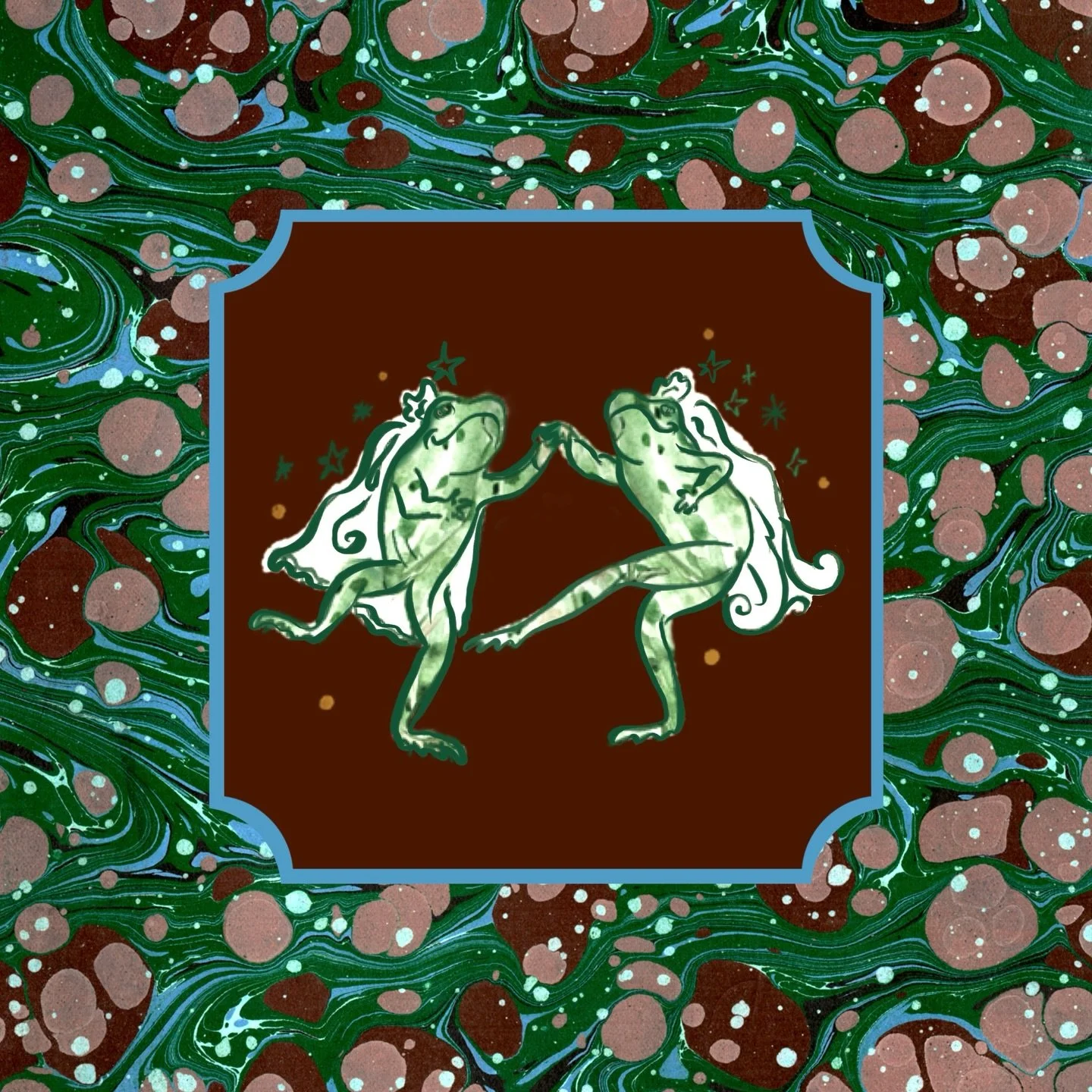 In a garden quite thoroughly taken over by frogs, two of them fell in love and decided to throw a wedding.

There will be wildflowers, and dancing, and most certainly great deal of merriment near the pond. So we made them an emblem, as all respectabl