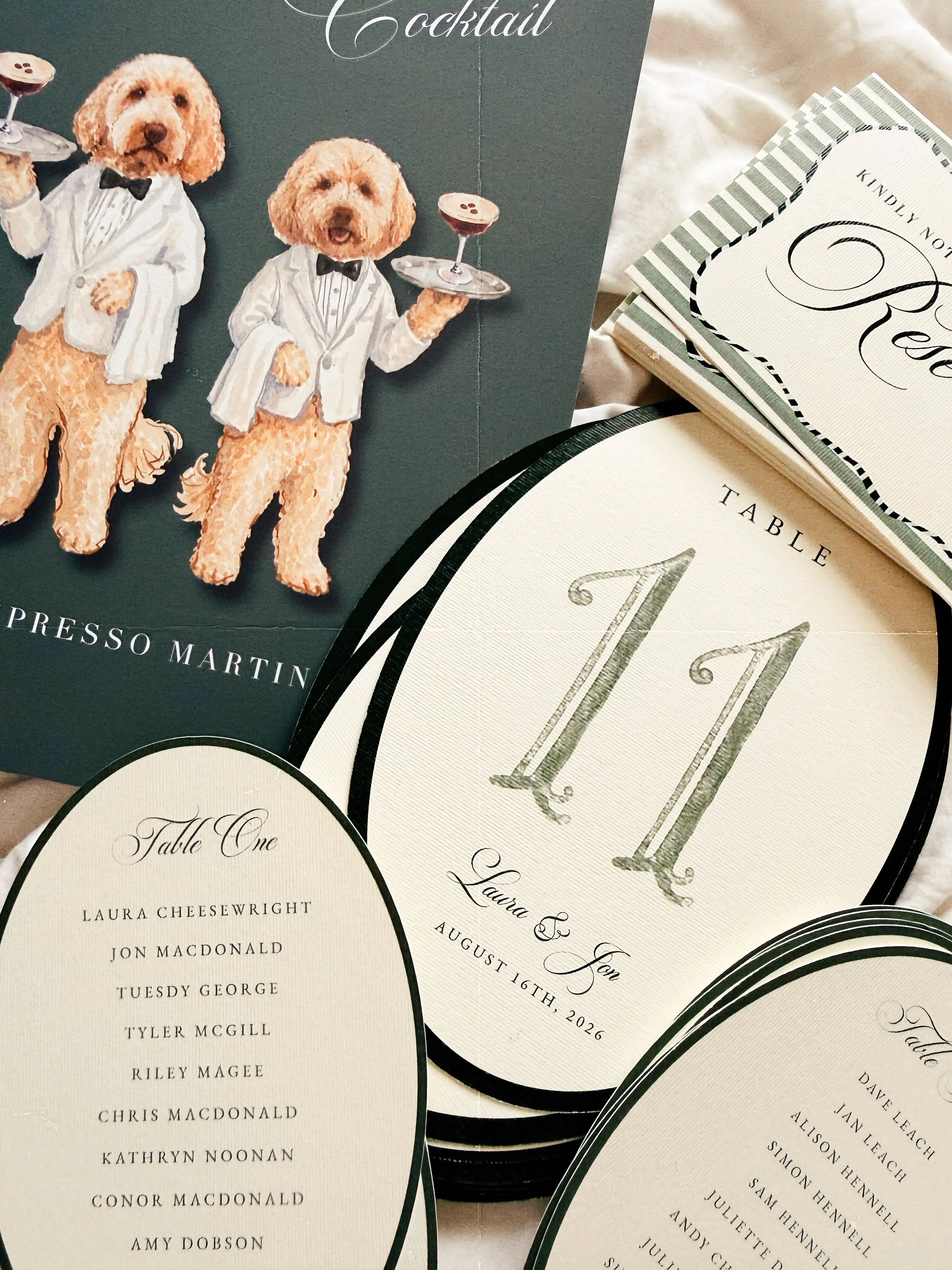 Bespoke day-of wedding stationery, with a little tailoring for the tables and two very good boys behind the bar. Laura &amp; Jon&rsquo;s celebration, dressed properly for the occasion for @loveandgatherings @luttrellstowncastleresort 

#BespokeWeddin