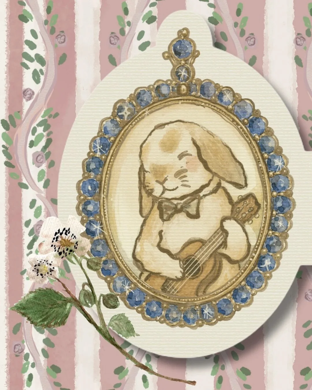 Two bunnies in love, an heirloom cameo locket and whole lot of sapphires, For A&amp;E this Autumn. This was a perfect, folded paper information booklet as part of an incredibly thoughtful wedding invitation suite. With Aoife @blueblossomcreative 

Th