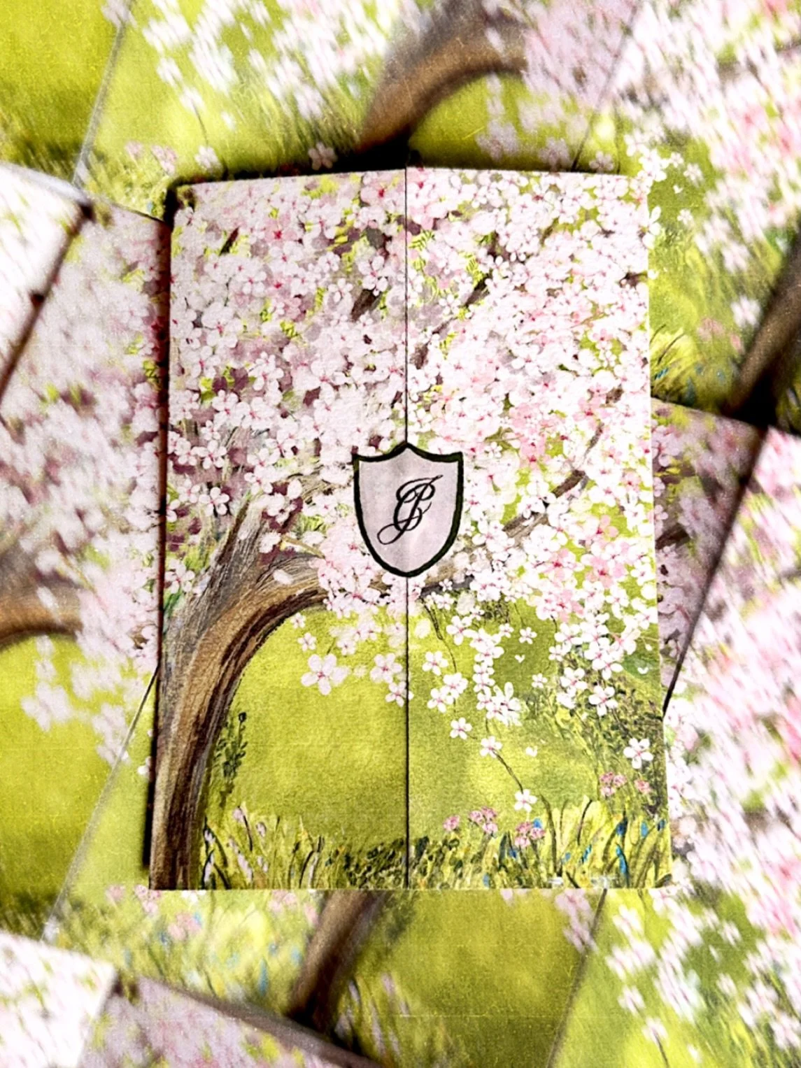 Sakura season. 🌸 

A hand-painted study in cherry blossom , soft pinks, fresh greens, flowers and birds and a tiny monogram sticker tucked amongst the branches.

Designed for C&amp;J&rsquo;s upcoming celebration at Mount Juliet Estate, with a rather