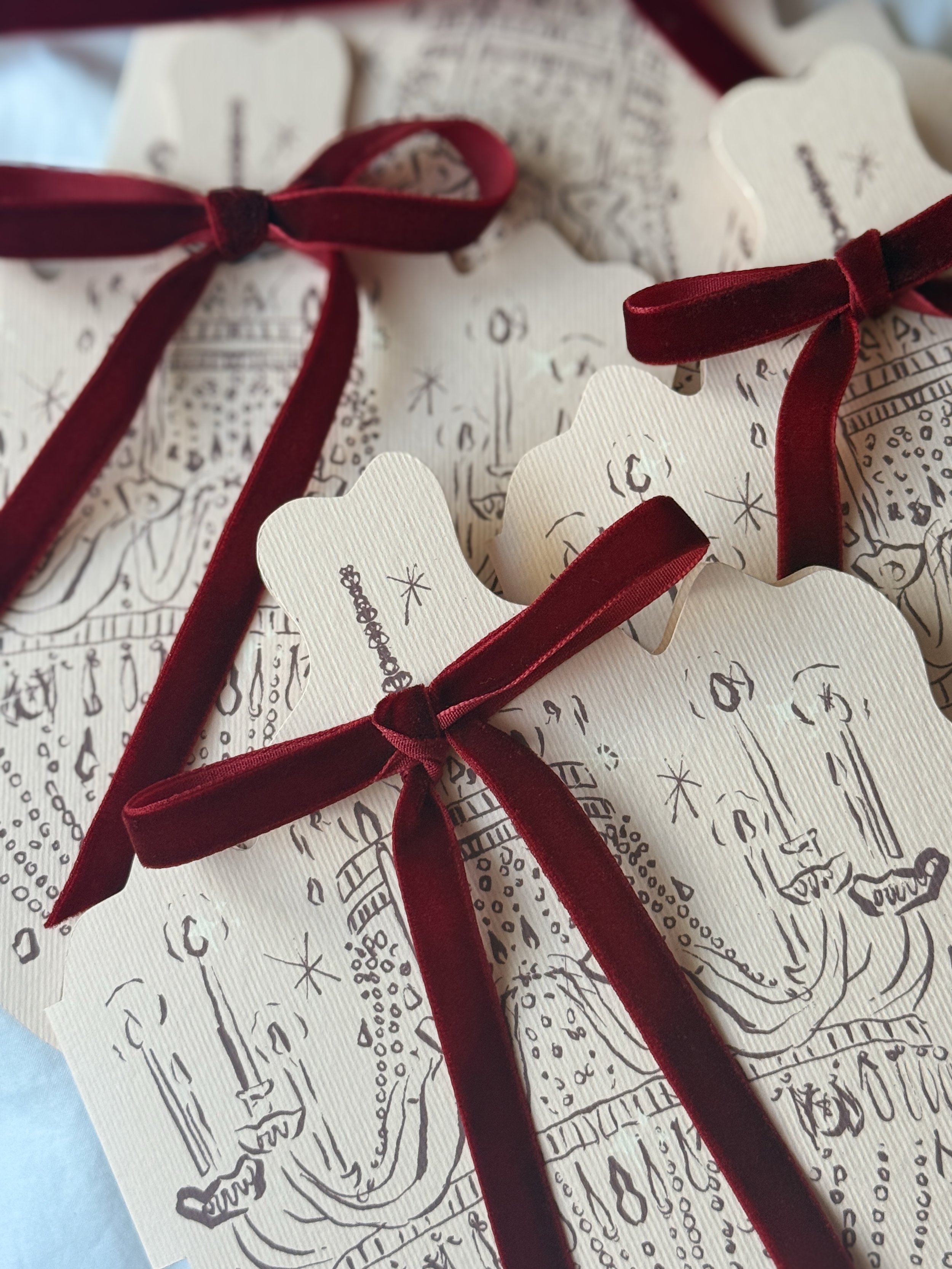 A chandelier seemed an appropriate place to hide the details.

The invitation opens, the chandelier unfolds, and beneath it the celebration begins.

Designed for M&amp;P at Luttrellstown Castle, where every little element borrowed something from the 