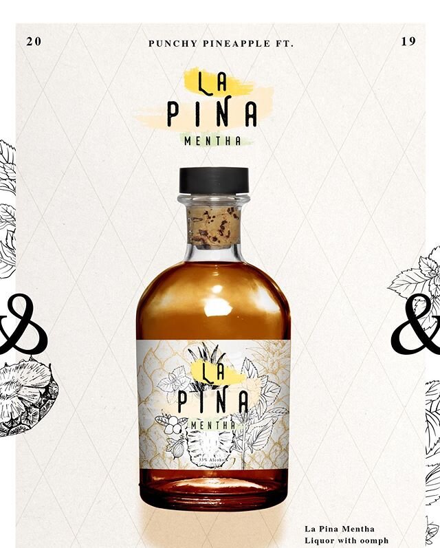 Poster design for La Pi&ntilde;a Mentha, the pineapple 🍍mint 🌱 liquor that has oomph 💥
.
.
.
.
.
#graphicdesign #posterdesign #branddesign #clientwork #designagency #labeldesign