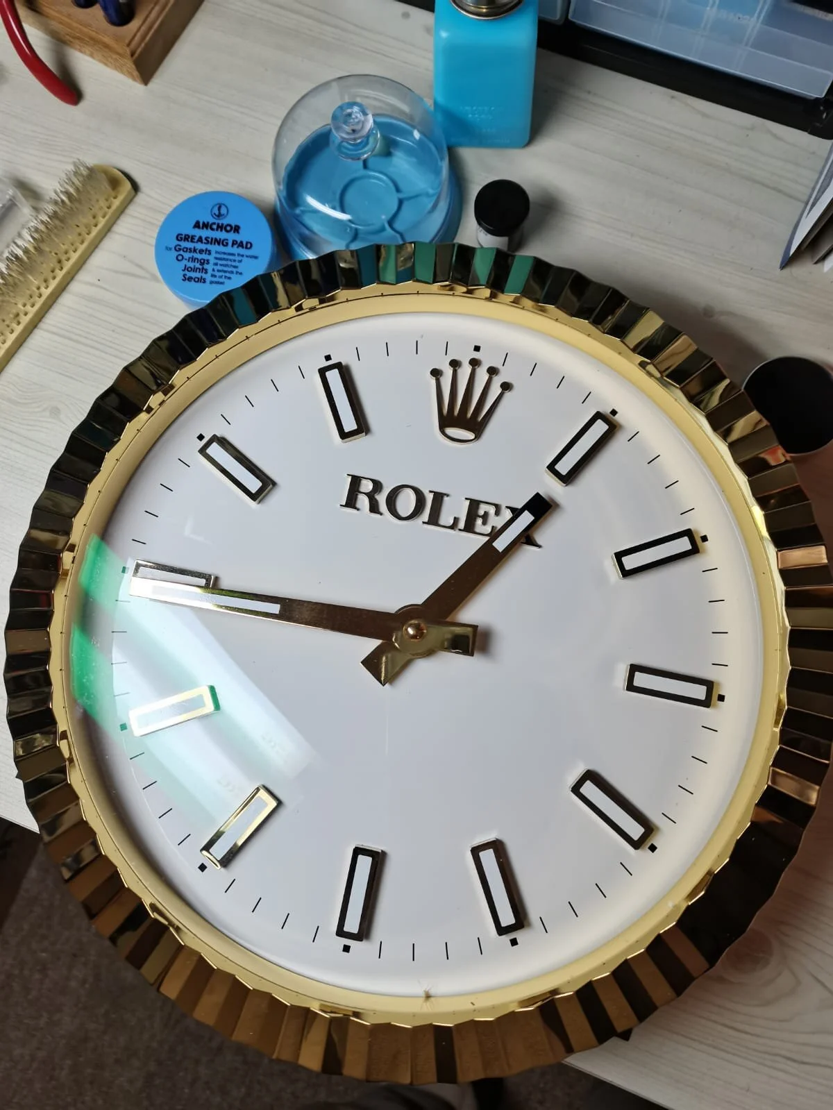 Rolex Clock, in for dial clean from East Leake, Loughborough