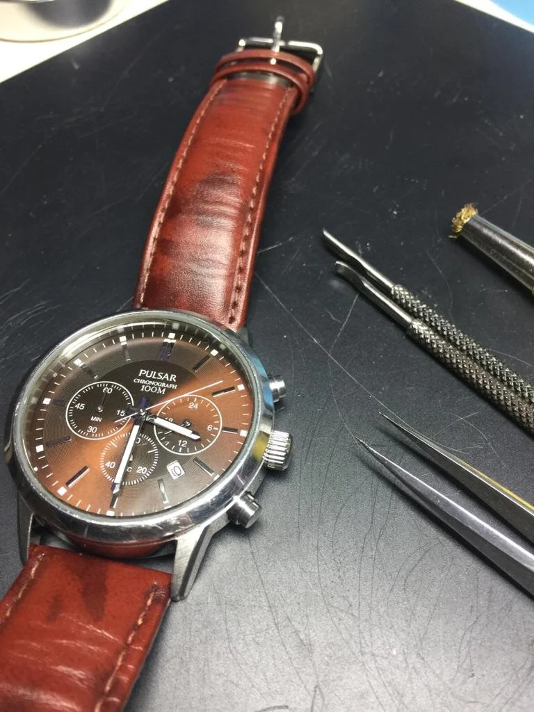 Pulsar watch VD53 X220 in for hand repair and battery from Cambridge.