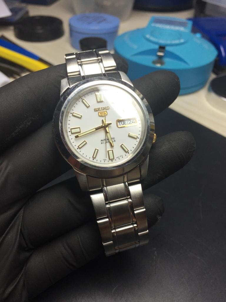 Seiko watch 7S26 - 02W0 in for a bracelet repair and clean from Moodiesburn, Glasgow