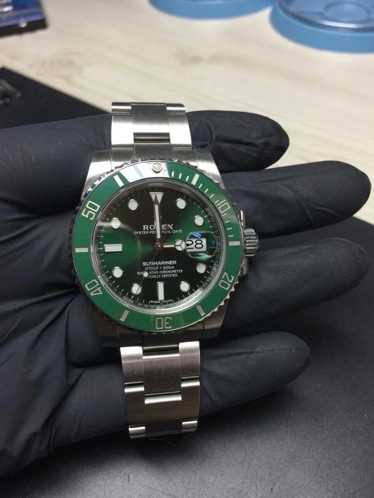 Rolex ‘Hulk’ Submariner 116610 in for prep work ready for customisation. Watch repairs in Market Deeping, Peterborough.