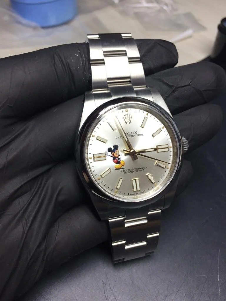 Rolex Oyster Perpetual in for the dial to be removed and customised. Repairs in Peterborough City Centre.