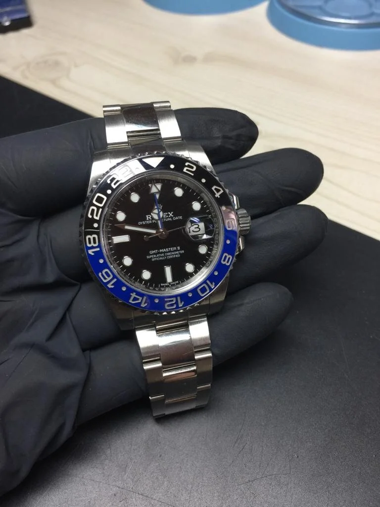 Rolex ‘Batman’ GMT 2 116710 BLNR in for prep work ready for customisation. Watch repairs in Stamford, Peterborough