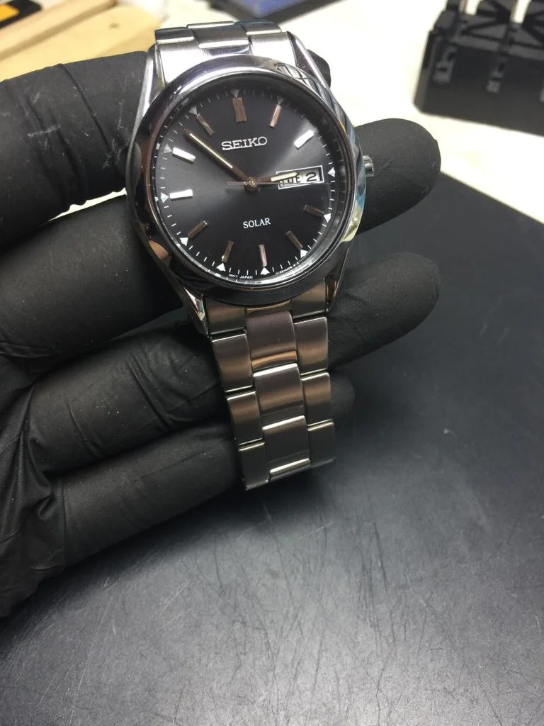 Seiko watch V158 0AB0 in for a new capacitor, glass and polish from Avimore, Scotland