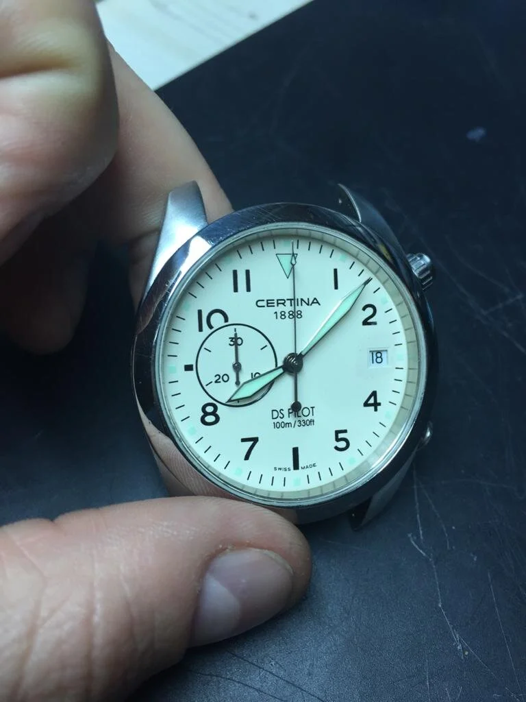 Certina watch 536.7159.42 SKQ-BB-10485 in for movement exchange repair and clean/polish from Lymm, Cheshire. 