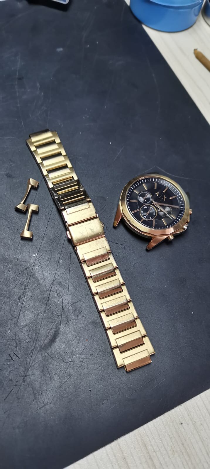 Armani Exchange AX 2611 111811 gold bracelet mens black face chronograph.jpeg