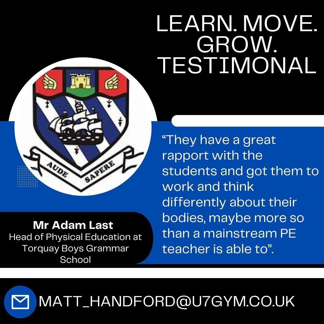 Check out this awesome testimonial from Torquay Boys Grammar School, regarding the services we provided to them as part of our @u7_performance Learn. Move. Grow. initiative.⁠
⁠
With Torquay, we delivered a module on strength and conditioning, where e