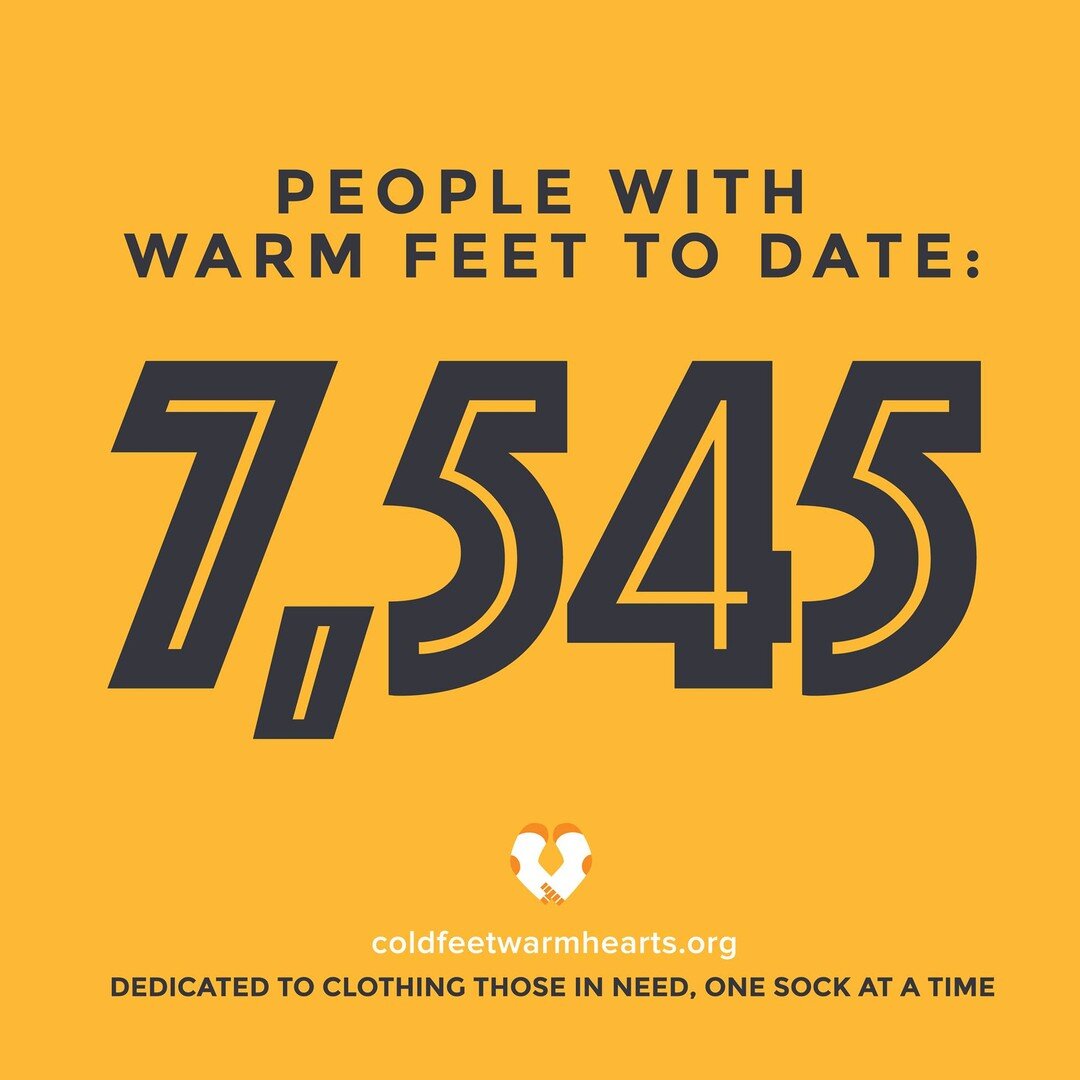 Thrilled to report numbers have gone up, AGAIN! 7,545 socks have been donated as-of today to warm up cold feet in need. Thank you for donating and caring for your fellow human. 

Want to know how to help? Follow us on Facebook and Instagram.