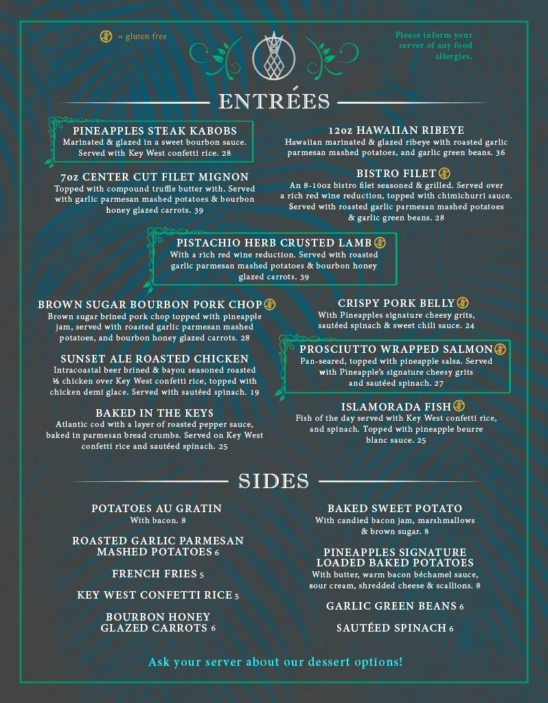 Pineapples Menu — PINEAPPLES