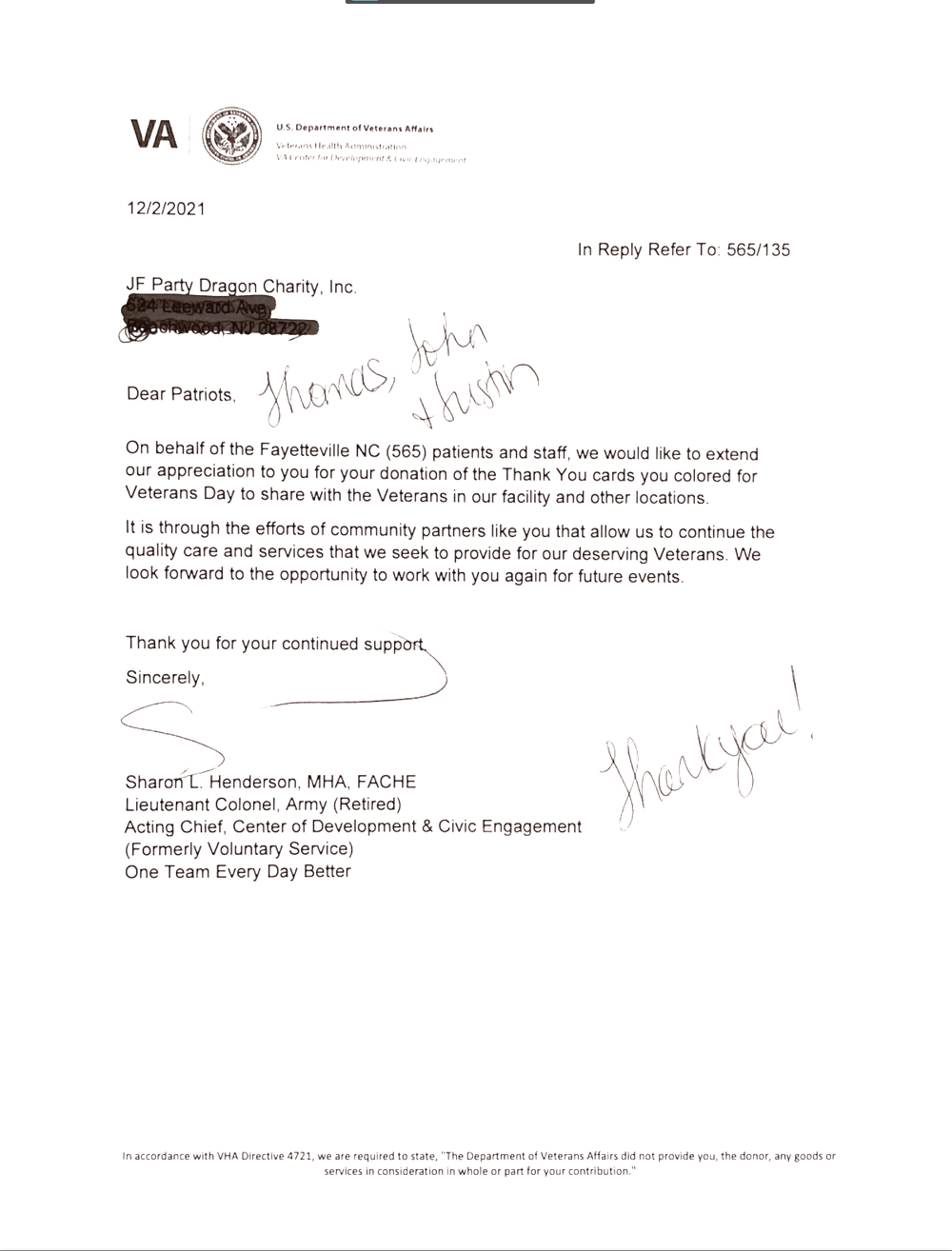 Thank You Letters Jf Party Dragon Charity Thank You Letters Jf Party Dragon Charity