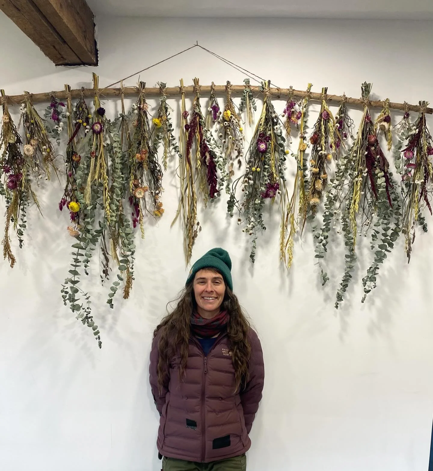 I&rsquo;m so excited to have had the opportunity to make this big beautiful dried flower wall hanging for a new shop in town!  We are delivering next week, so stay tuned for what it looks like in it&rsquo;s forever home!  #flowerfarmer #driedflorals 
