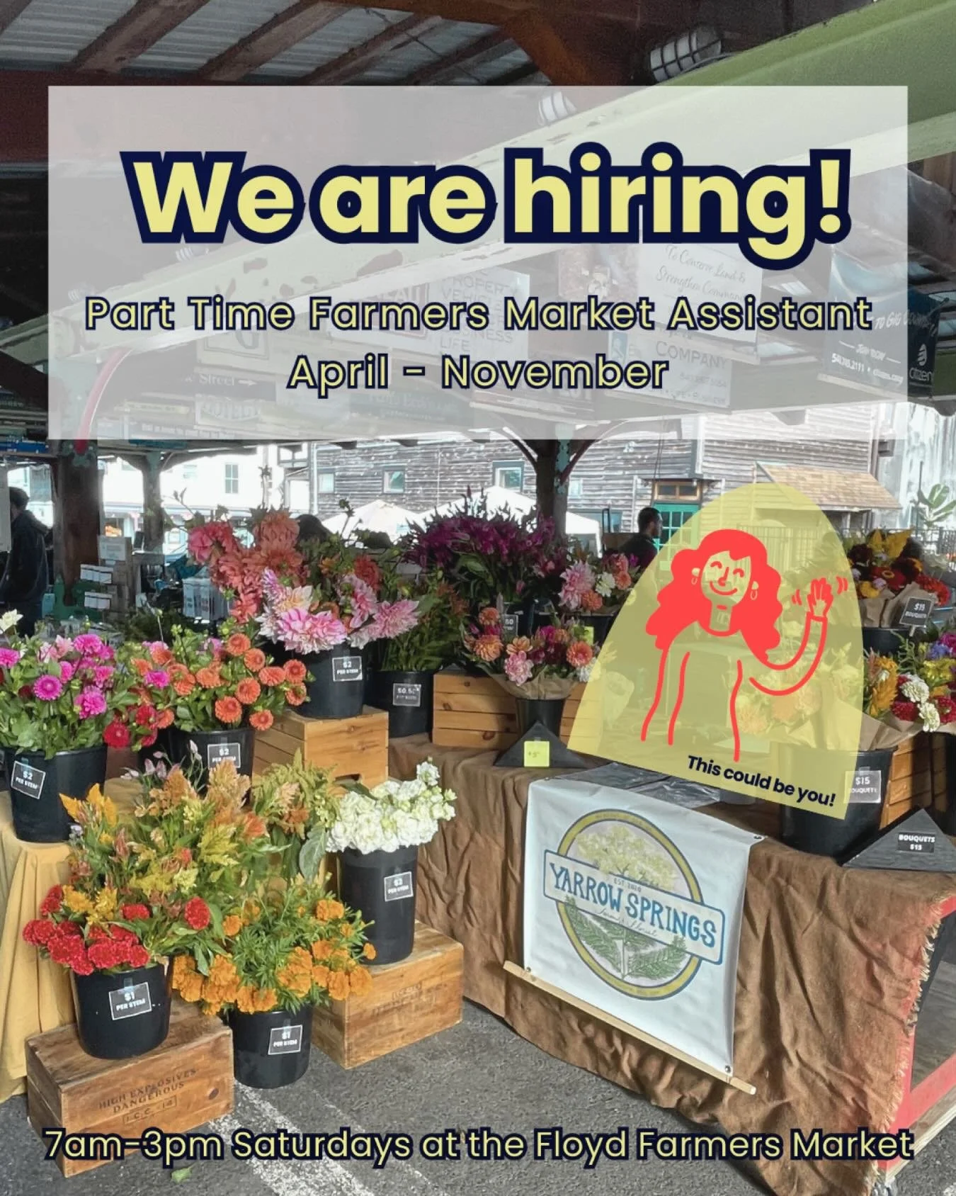 Hello Floyd and Meadows of Dan!! 

We are still hiring farmers market help!  Looking for someone who can set up, manage, and break down our flower stand on Saturdays at the @floydfarmersmarket . 

$15/hr 7am-3pm most Saturdays April-November with som