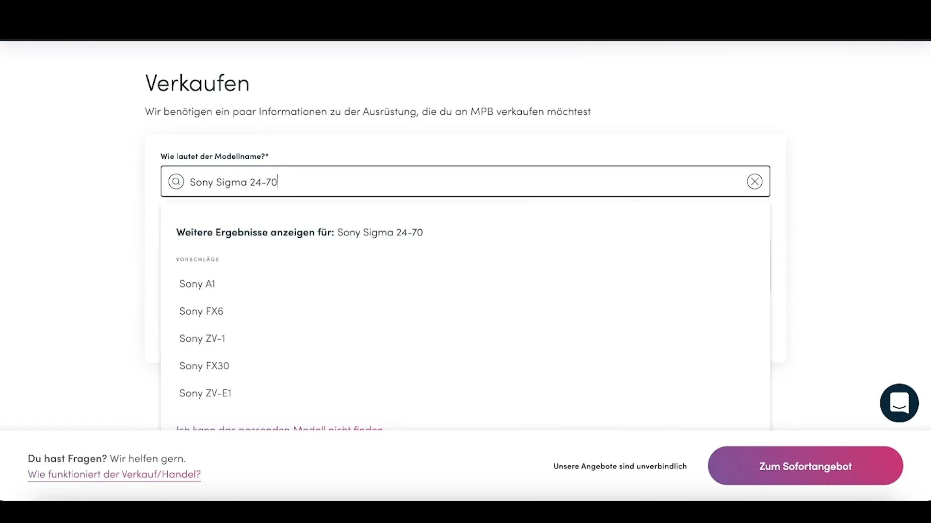 MPB Verkaufs Interface