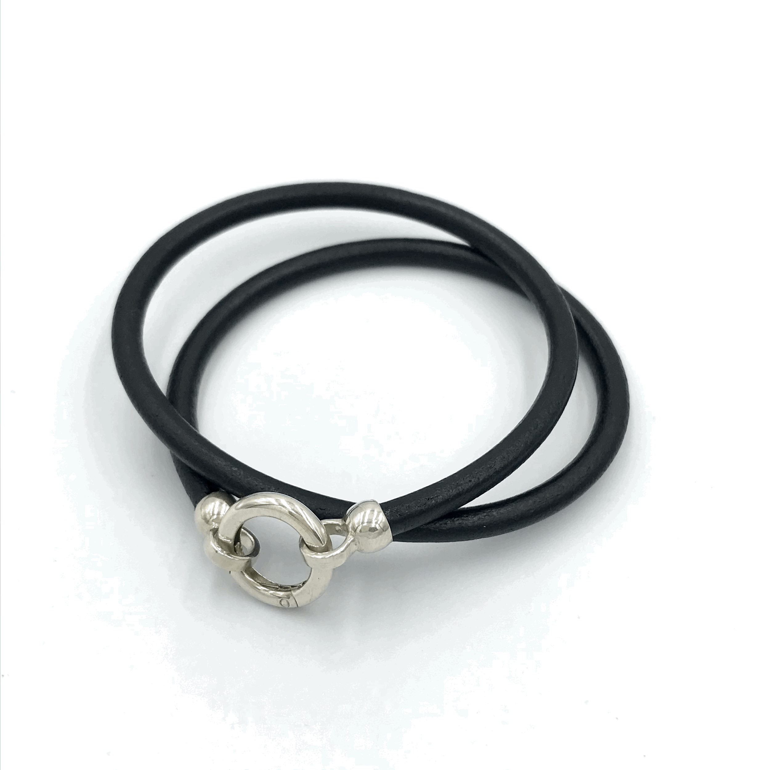 Leather Bracelet with Silver Round Clasp