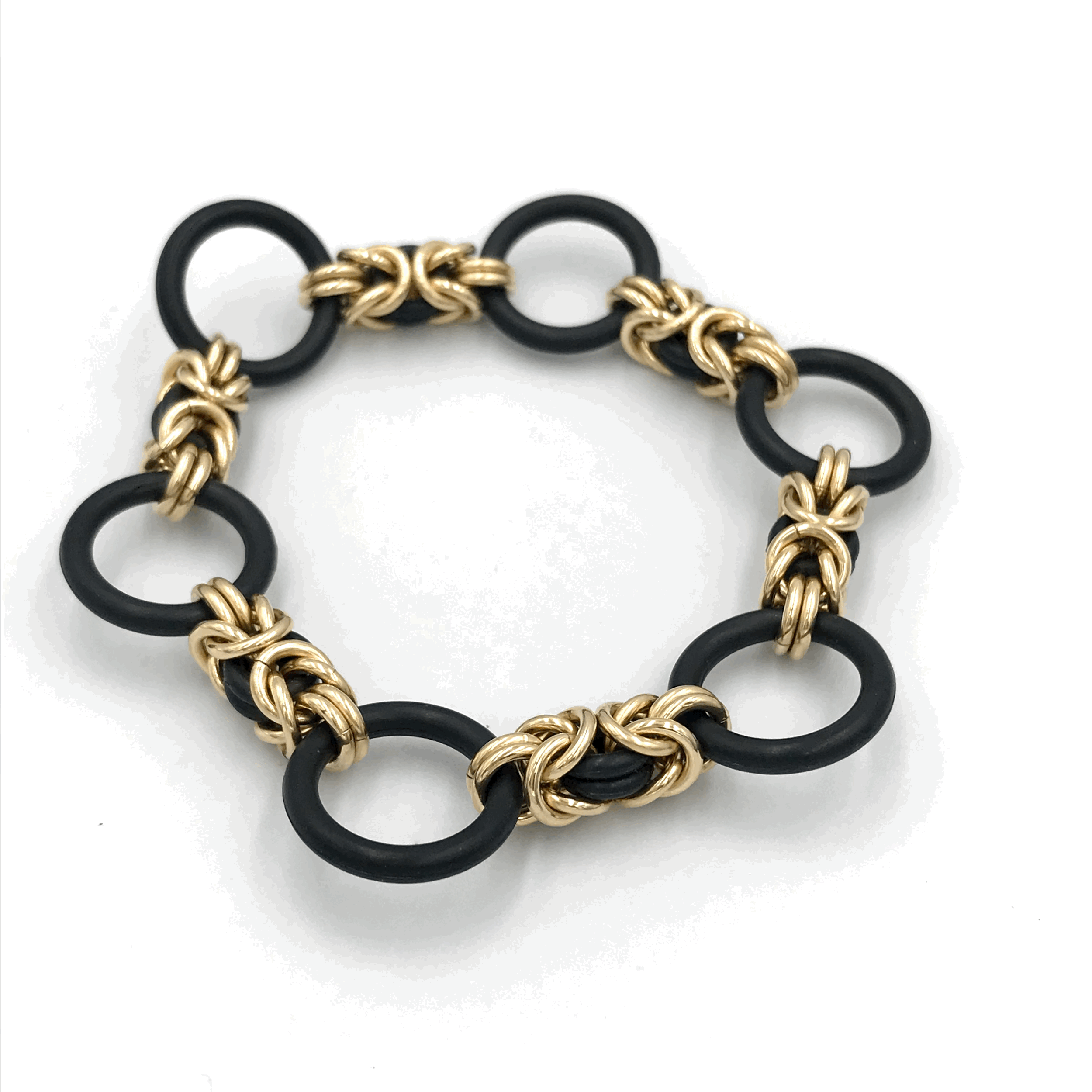 Neoprene Goldfill Byzantine Bracelet w Large Ring