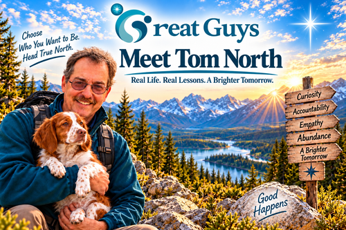 Tom North, founder of Great Guys, with his dog