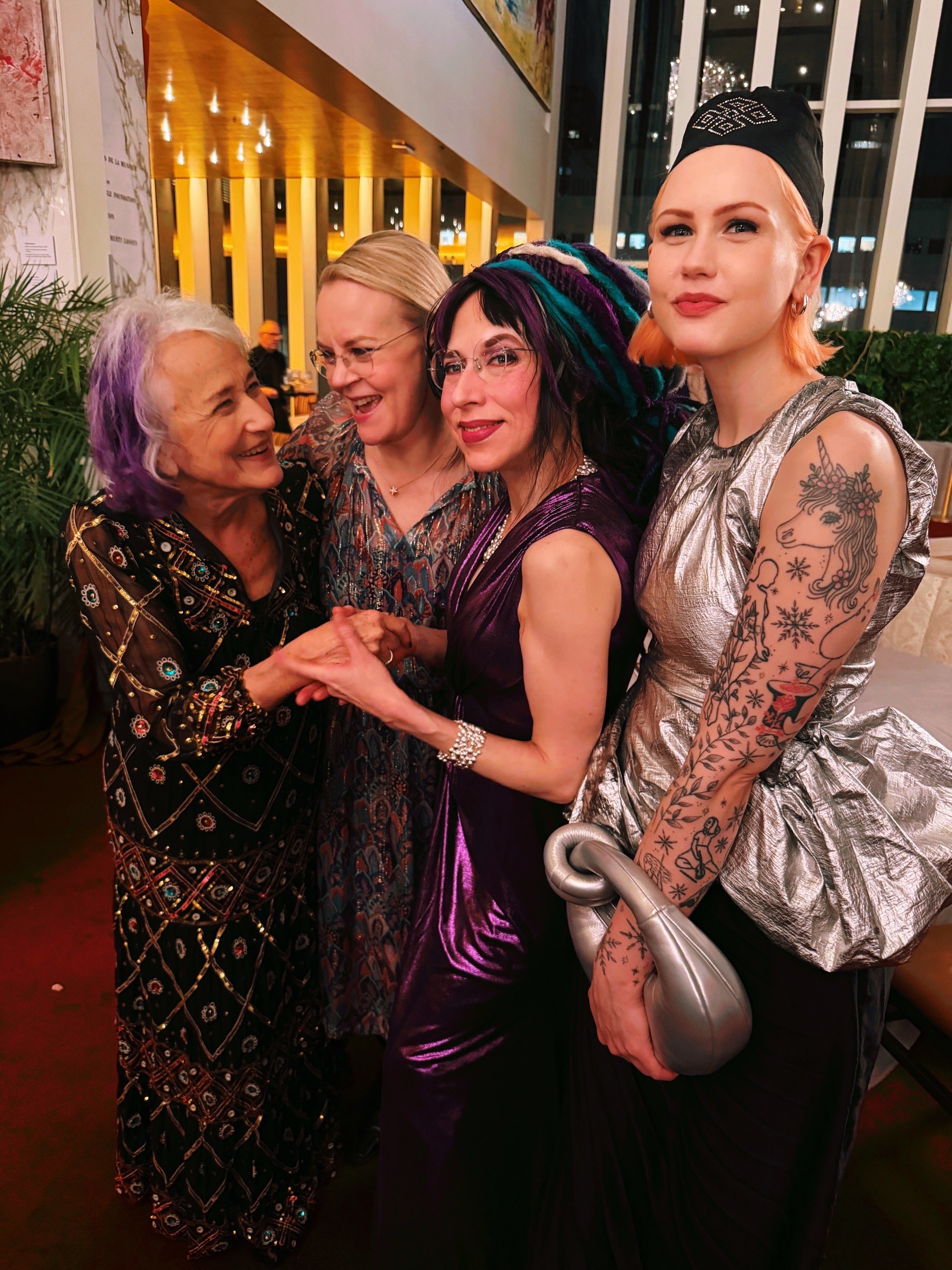 Finnish friends from Saariaho's Innocence
(L-R) Lucy, Susanna Mälkki, Sofi Oksanen, Vilma Jää  (2026, Met Opera)