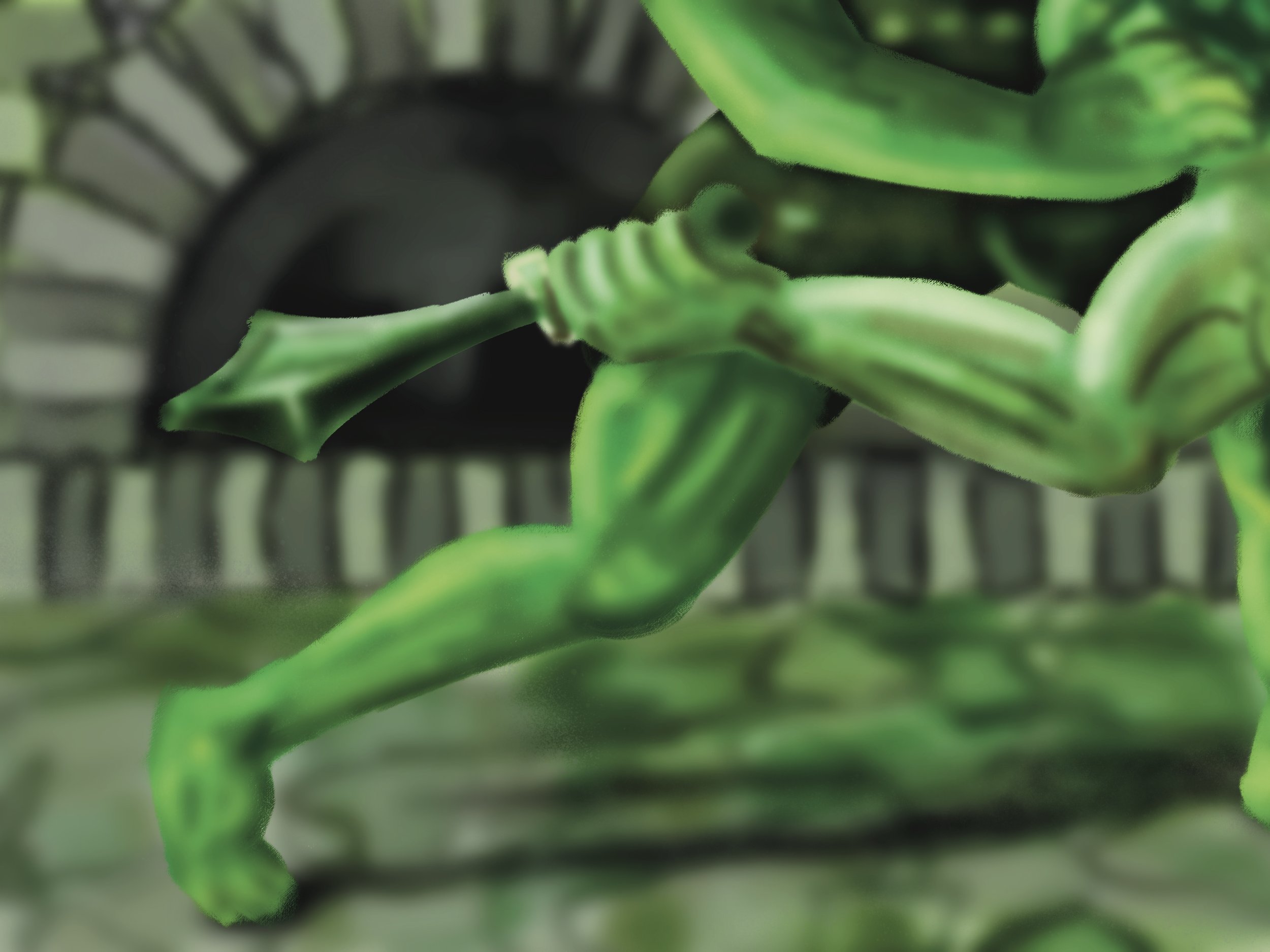 close up on a arm and leg of two people fighting in green color.