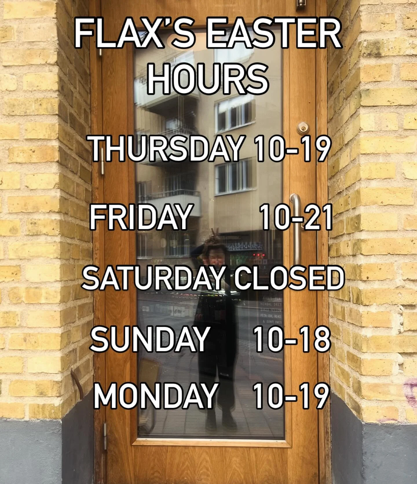 FLAX&rsquo;s EASTER HOURS 🐣

THURSDAY 10-19
FRIDAY 10-21
SATURDAY CLOSED
SUNDAY 10-18
MONDAY 10-19