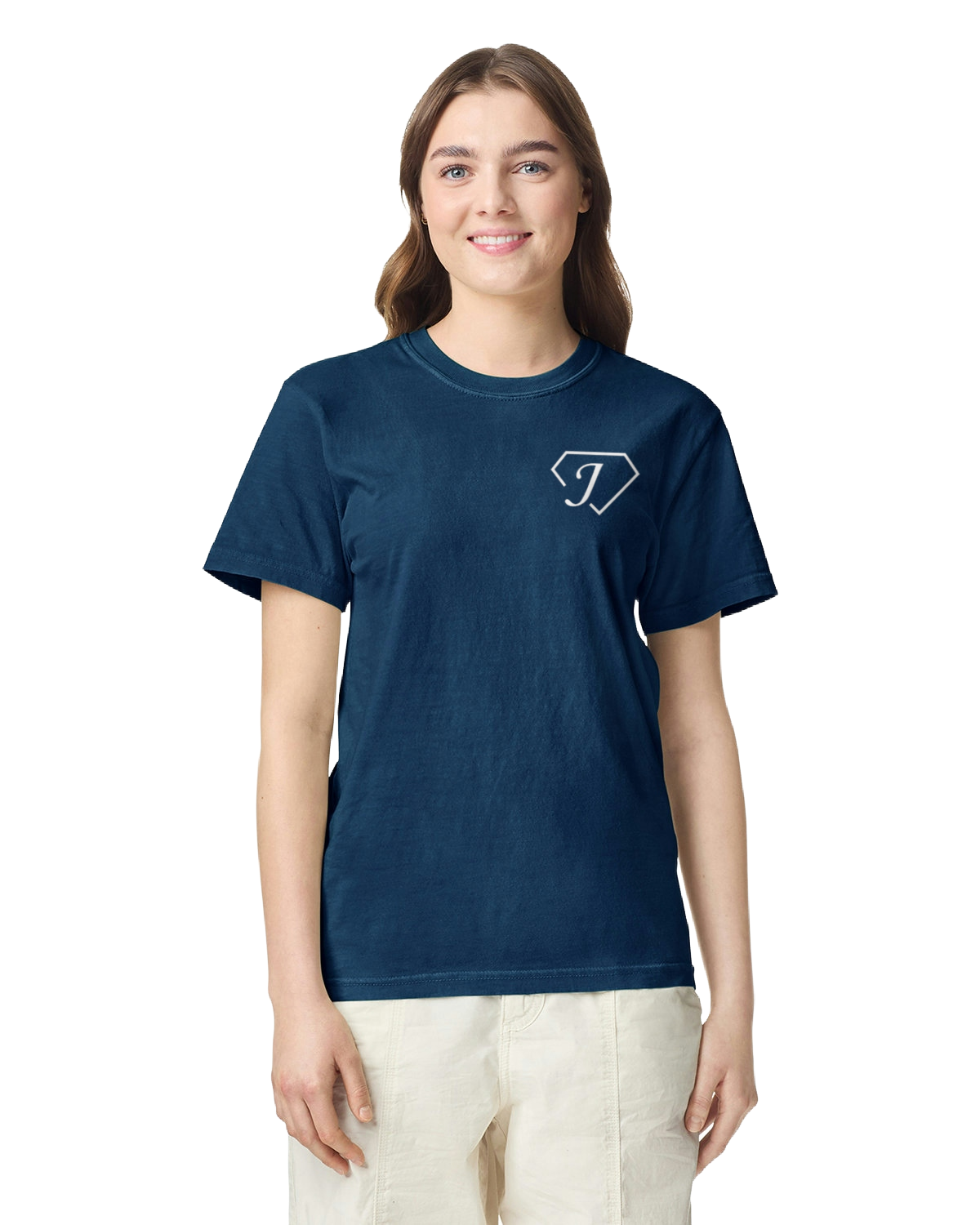 CC Navy TShirt Left Chest White Diamond J Logo.png