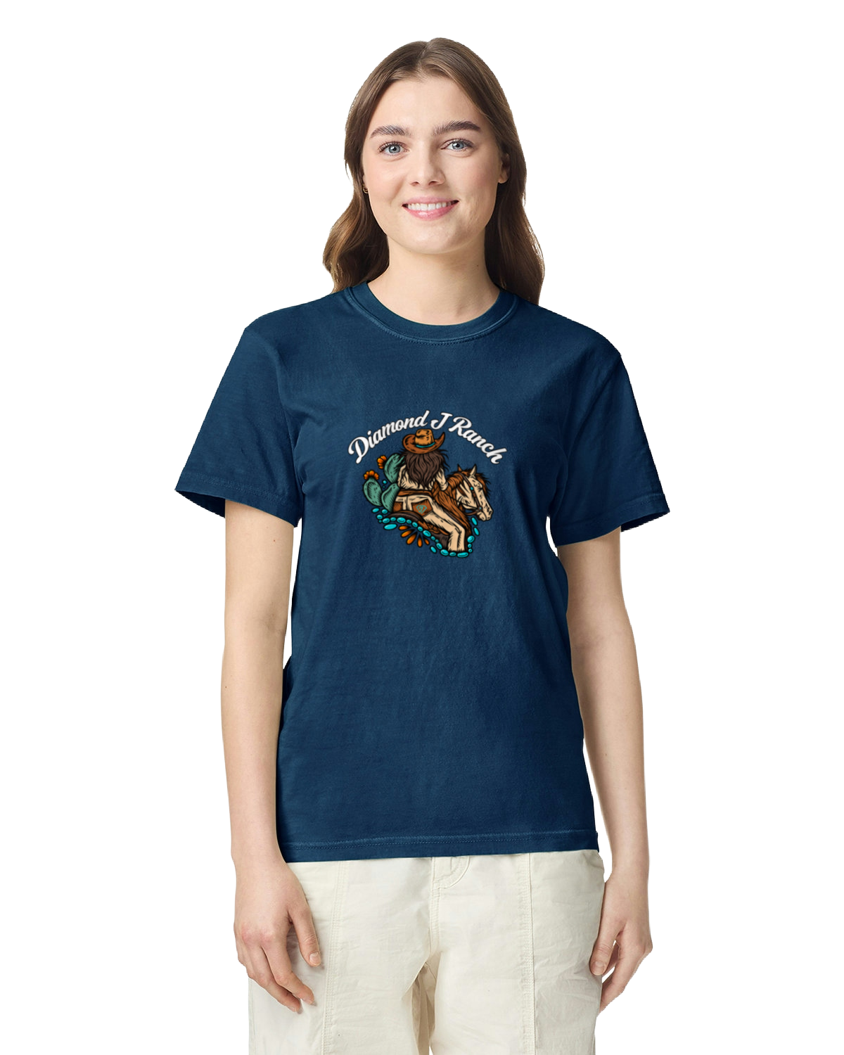 CC Navy TShirt White Horseback Logo.png