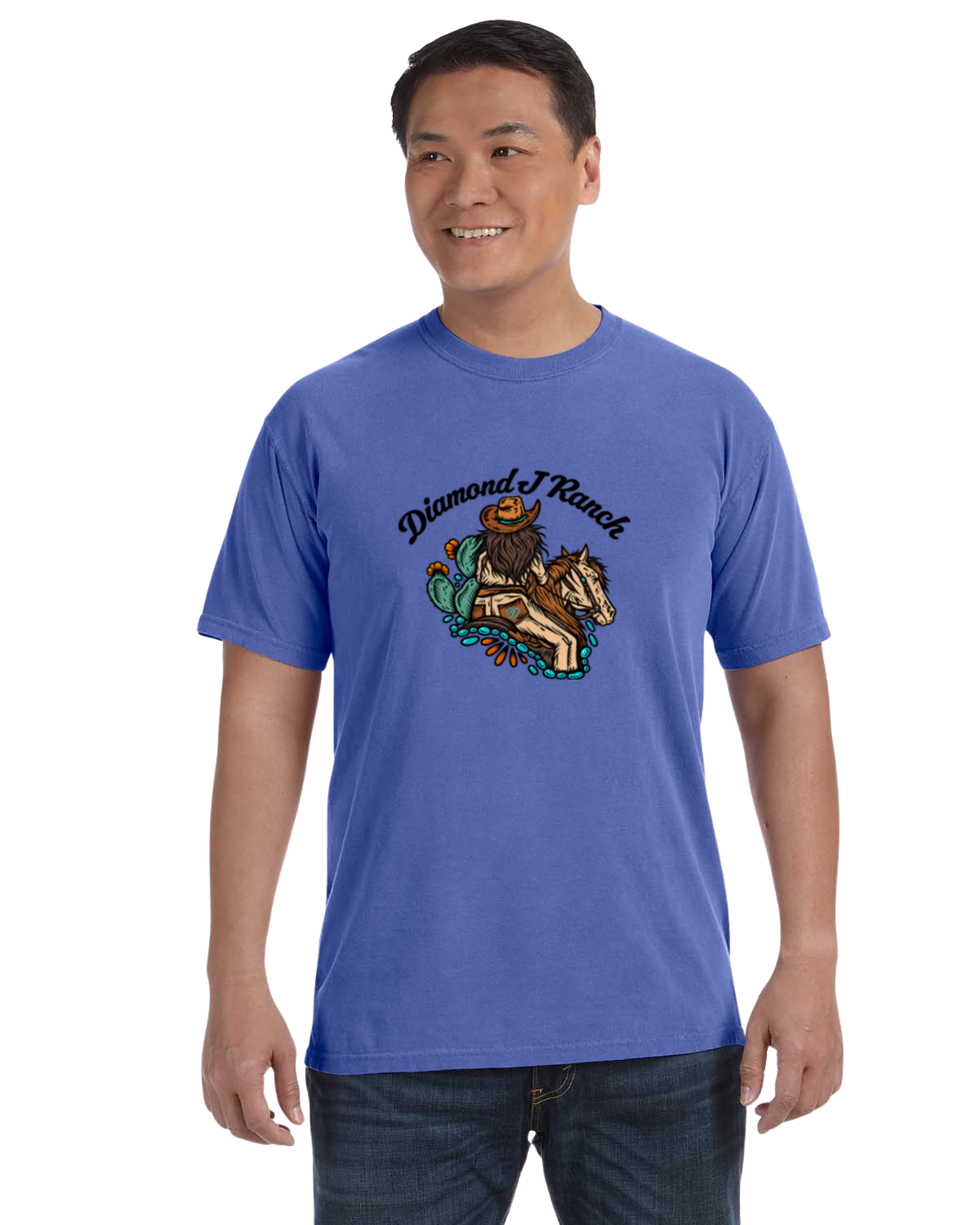 CC Periwinkle TShirt Black Horseback Logo.png