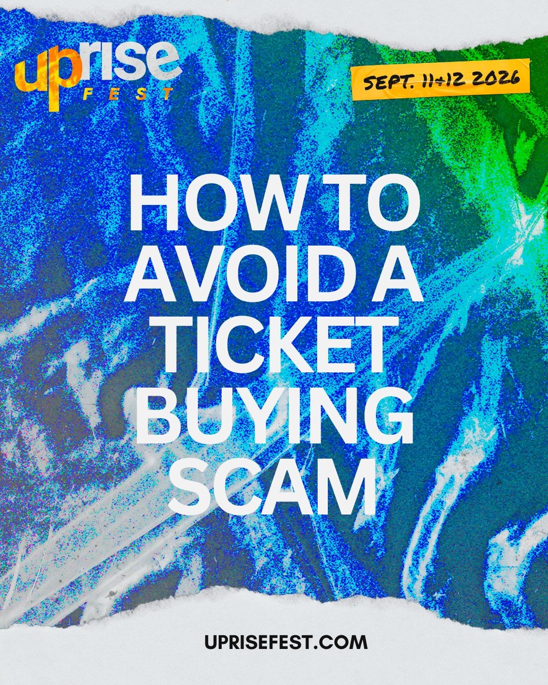 Before you buy Uprise Festival Tickets, please be cautious of third-party ticket websites.

Uprise tickets are sold exclusively through our official ticketing partner, Brushfire. Tickets purchased elsewhere may not be valid, may include inflated pric